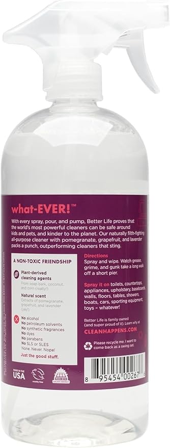 Better Life Multi Surface Cleaner - Plant Derived Cleaner Spray, Non-Toxic All Purpose Cleaners, Eco-Friendly Non Toxic Cleaning Supplies for Home, Currant and Citrus Scent, 32 Fl Oz