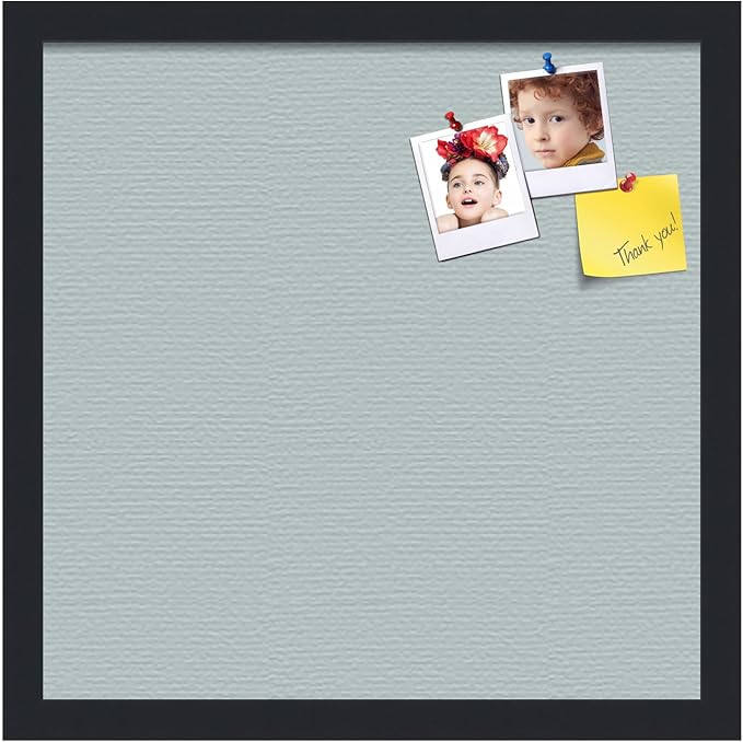 PinPix 16x16 Inch Cork Bulletin Board. This Decorative Framed Pin Board Comes with Soft Blue Design and a Satin Black Frame. Ideal for Home Office Decor or Message Board (PinPix-1814)