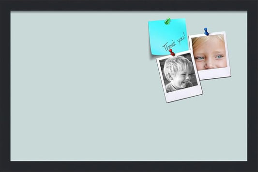 PinPix 22x14 Inch Cork Bulletin Board. This Decorative Framed Pin Board Comes with Soft Blue Design and a Satin Black Frame. Ideal for Home Office Decor or Message Board (PinPix-1814)