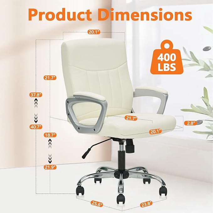 CLATINA Office Computer Desk Chair Executive Mid Back Chair Comfortable Ergonomic Managerial Chair Adjustable PU Leather Home Office Desk Chair Swivel, White 4PK