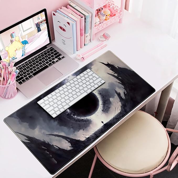 Black Moon Mousepad Gaming MTG Playmat Desk Mat Original Aesthetics Mouse Pad Large Gaming Mouse Pads Desk Pad XXL Keyboard Mat Full Desktop Mat Desk Cover Pad for Work Office Game (31.5x15.7 in)