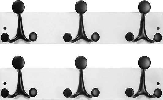 SKOLOO 17-Inch White Wood Coat Rack Wall Mount with 3 Triple Hooks - Ideal for Family Entrances, Classrooms, and Pet Supplies Storage - Perfect Coat Hooks for Wall, Pack of 2