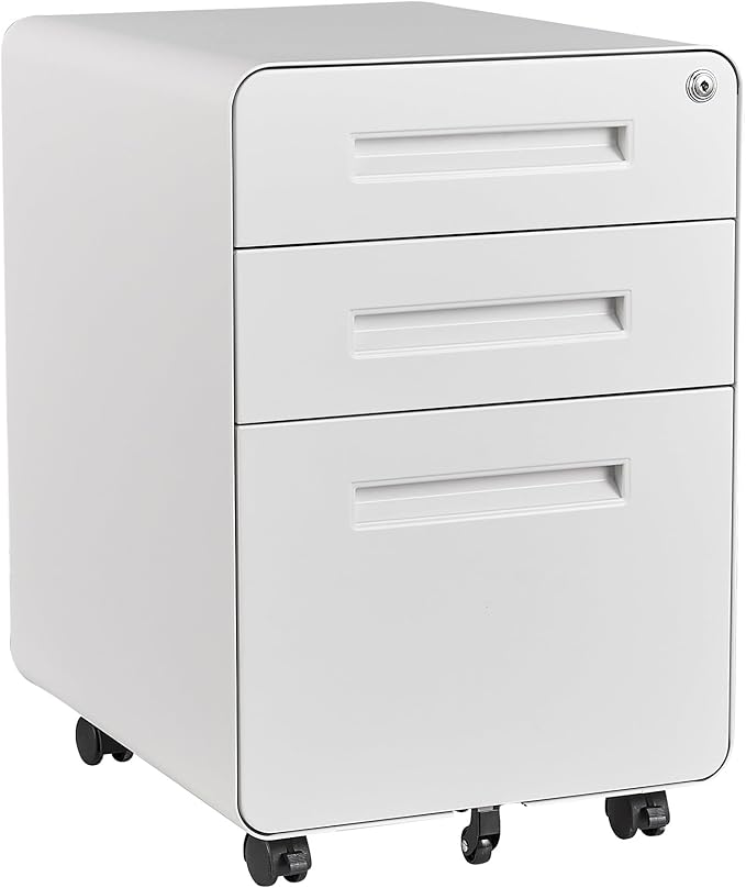 STANI 3 Drawer Filing Cabinet, Metal Filing Cabinet Legal/Letter Size with Lock, Mobile Storage Cabinet for Home and Office, Fully Assembled Except Wheels White