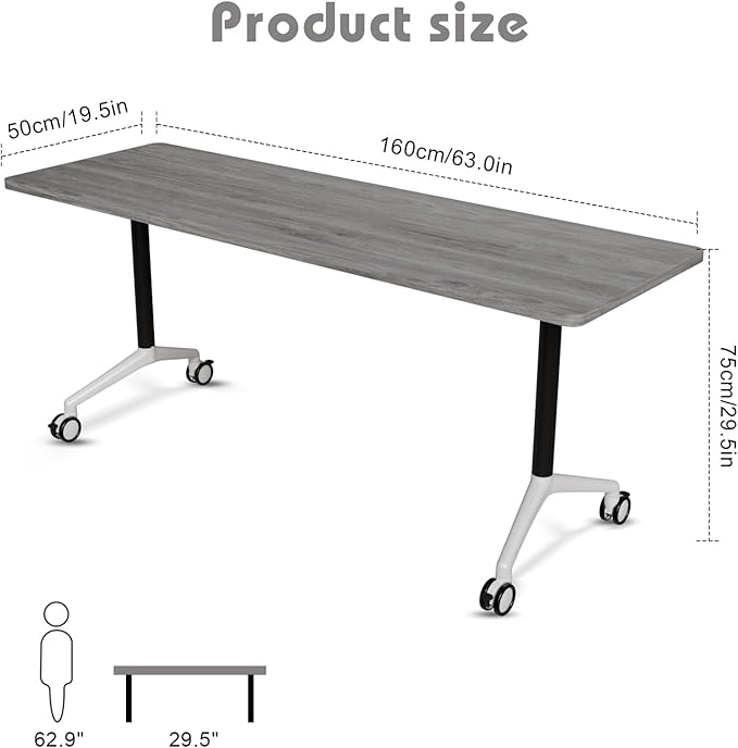 Conference Room Table with Flip-Top Design for Dynamic Meetings, Business Table Computer Desk with Heavy-Duty Frame,Foldable Seminar Meeting Tables for Home Office (2, B, 61IN)