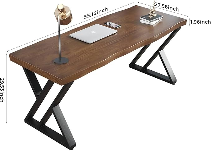 Rustic Style Solid Wood 55-inch Computer Desk - Large Office Desk for Home Office, Modern and Simple Design, Ideal for Study, Writing, Dining