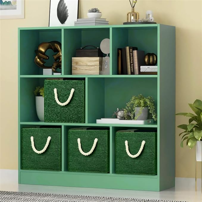 Green Foldable Polyester Fabric Storage Bins Cube Organizers,10.5x10.5x11inch,for Organizing The Clutter In The Home or Office,Set of 6,Q-ST-52-6