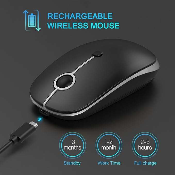 Type C Wireless Mouse,Vssoplor USB C MacBook Wireless Mouse Dual Mode 2.4G Cordless Mice with Nano USB and Type C Receiver Compatible with PC, Laptop, MacBook and All Type C Devices-Black and Silver