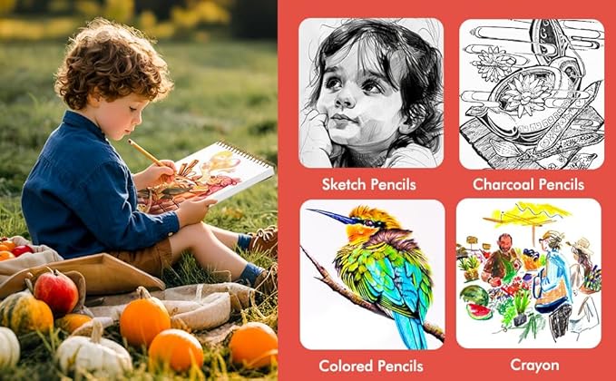 Soucolor 9" x 12" Kids Sketch Book, 100 Sheets Spiral Bound Art Sketchbook, Acid Free Artist Drawing Book Paper, Art Supplies for Adults, Craft Activities, Sketch Paper for Drawing Coloring Sketching