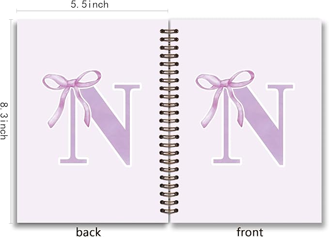 foedor Coquette Trendy Preppy Purple Bow Spiral Notebook,Initial N Journal Personalized Teen Girl Gifts,Monogrammed Gifts for Women Teen Girl,College Ruled Hardcover Spiral Notebook(purple)