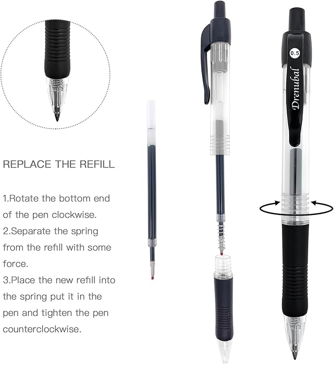 Assorted Color Quick-Dry Ballpoint & Gel Ink Pens - 12-Pack 0.5mm Fine Point Retractable for School Office, Rubber Grip - Smooth Writing Pens