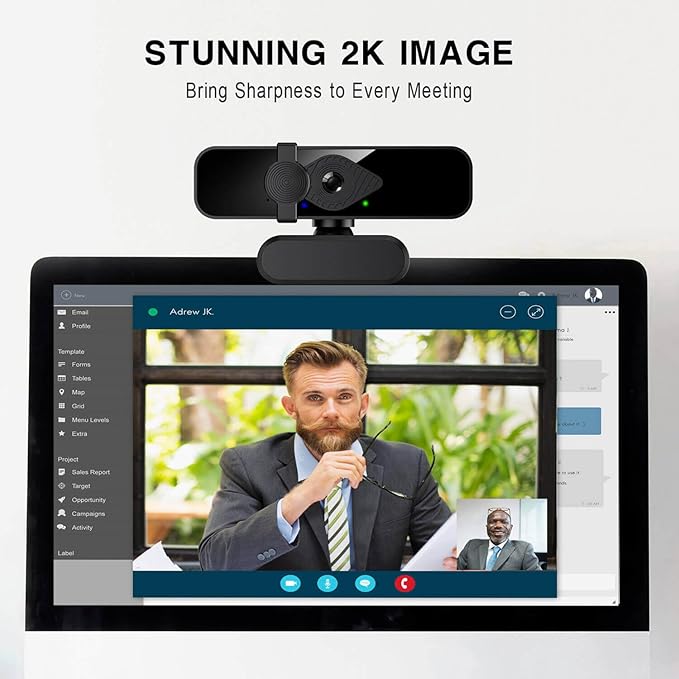 2K Webcam for PC, 85° View USB Computer Camera, with Noise Canceling Microphone & Privacy Cover, HD Web Cameras for Desktop Laptop Monitor Mac Streaming, Video Calling Webcams, 1pc cable organizer