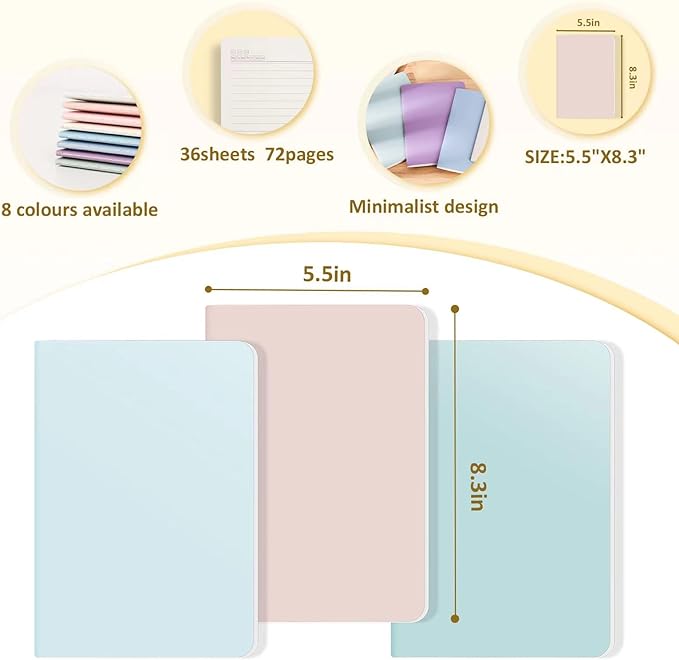 Ddaowanx 48 Pack Colorful Lined Notebooks, Journals in Bulk, 72 Pages, 36 Sheets,8.3x5.5 Inch, A5 Size, Travel Writing Notebooks Journal for Office School Supplie(Lined-48pack, 8 Colors)