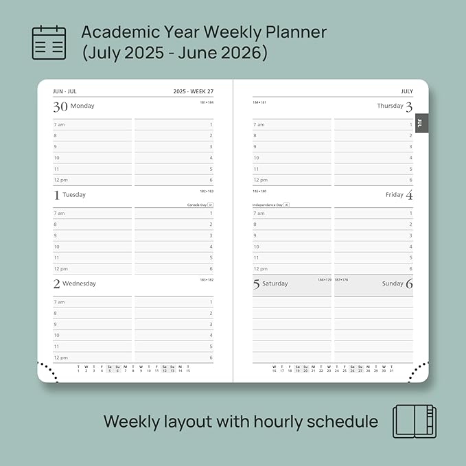POPRUN Pocket Planner 2025-2026, (Purse Size 4''x 6.25'' Hard Cover) Academic Year Calendar Daily Weekly and Monthly (July 25-June 26) with Hourly Time Slots, 100 GSM Paper - Orange