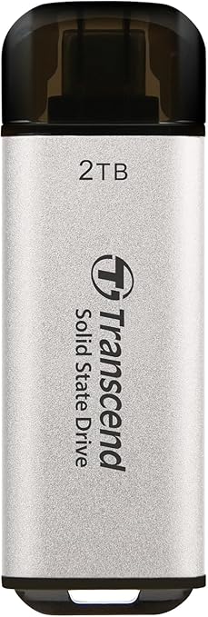 Transcend 2TB External SSD, USB 3.2 Gen2, Up to 1,050MB/s, Portable SSD with Type C, for Steam Deck, ROG Ally, MSI Claw, Windows & Mac, iPhone, iPad, Android, PS5, Xbox, Smart TV, Silver