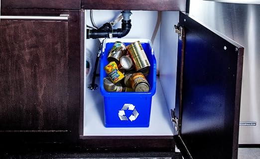 6 Gallon Stackable Recycling Bins for Homes, Garages, Offices Made of 100% Recycled Plastic - (Yellow, 3 Pack)