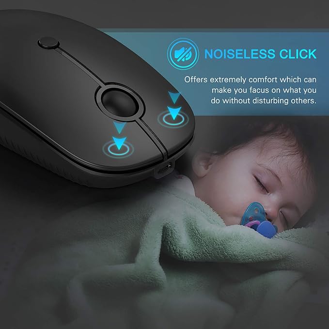 Type C Wireless Mouse,Vssoplor USB C Rechargeable Portable Quiet Mouse USB and Type C Receiver Dual Mode Laptop Mouse for PC, Laptop, MacBook, Tablet-Black