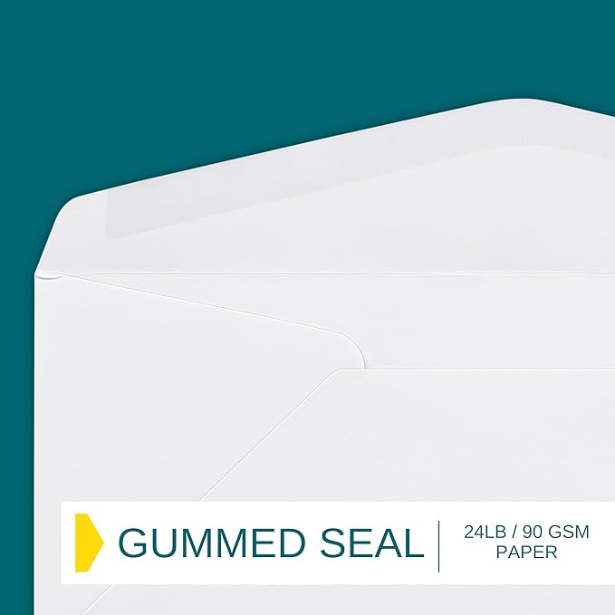 #10 Business Envelopes, 500 Count, Mailing Envelopes, 4 1/8 x 9 1/2 Inch Size, Gummed Flap Envelopes Letter Size, 24 LB Paper - Bright White Color