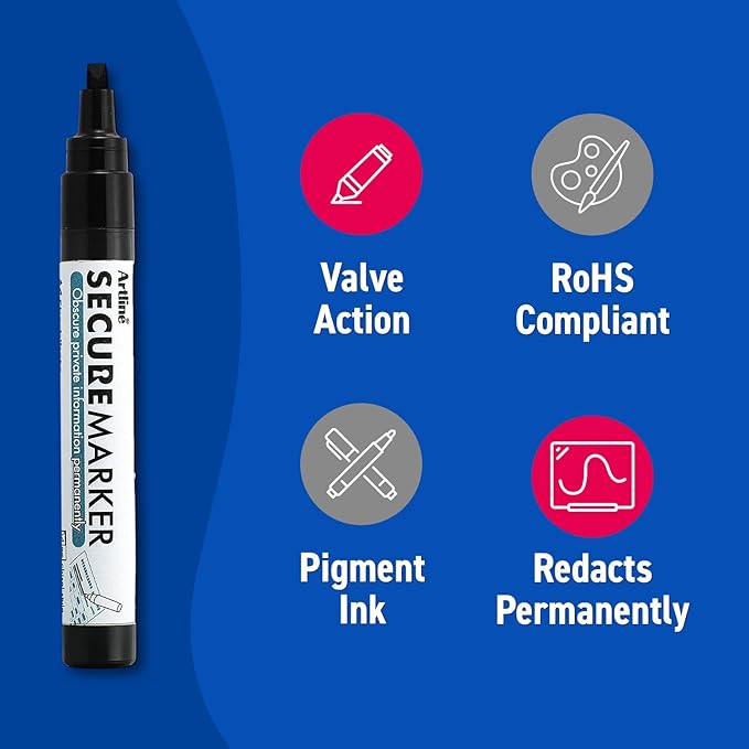 Artline Secure Marker Redacting Pen | Blackout Marker | Blacks Out Private Information | Convenient 3-Pack