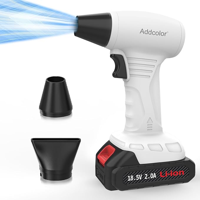 Leaf Blower Cordless, Portable Handheld Blowers with 18.5V 2.0Ah Battery and Charger, Electric Leaf Blower for Dust Snow Blowing, Lawn Care, Patio, White