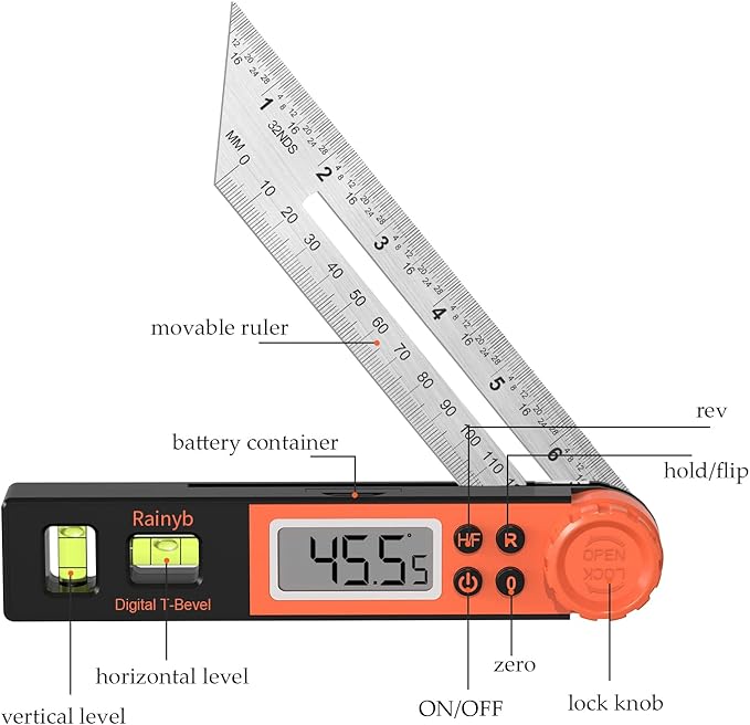 Digital Angle Finder Protractor 0-360 Degree T-Bevel Gauge & Protractor with Horizontal Vertical Bubble & Full LCD Display for Woodworking, Metalworking, Construction(7-Inch X 2Pcs)