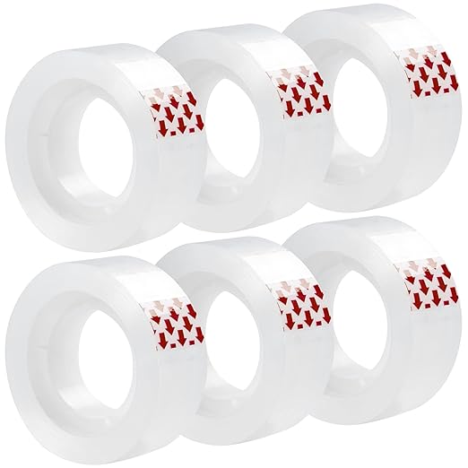 Clear Tape, 6 Rolls Transparent Tape Refills, Easy Tear Stationery Gift Tape for School & Office, High Viscosity, Odorless, 1 Inch Core, 3/4 x 1000 inches