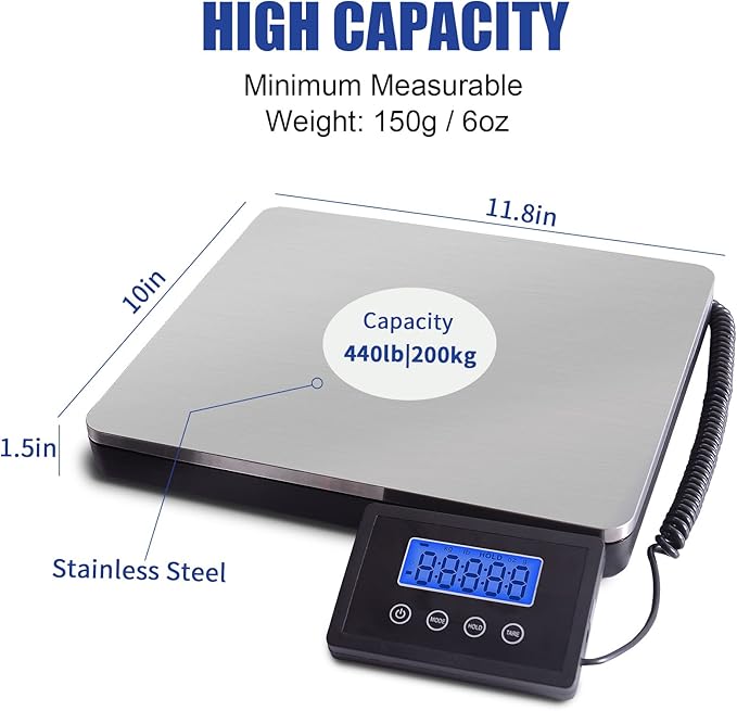Fuzion Shipping Scale for Packages Small Business - 440lb x 0.1lb Digital Postal Scale for Packages, Shipping Package Scale, Postage Scale, Postal Scale, Luggage Scale