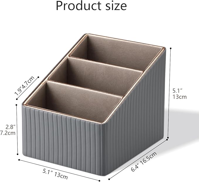 KINGFOM 3 Slot PU Leather Remote Controller Holder, Home Sundries Storage Box, TV Guide/Mail/CD Organizer/Caddy/Holder with Free Cable Desk Organizer (Grey)