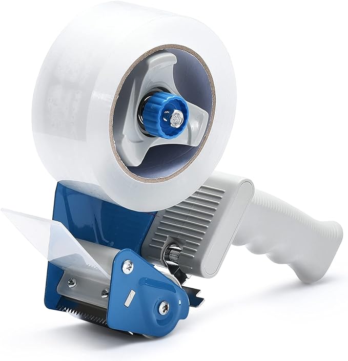 Packing Tape Dispenser Gun (2 Packs) Pacific Mailer 2 Inch Tape Gun Dispenser with 2 Inch Carton Packing Tape, Lightweight Industrial Side Loading Tape Dispenser - Blue
