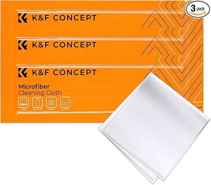 K&F Concept 3 Pack Microfiber Cleaning Cloths, 6x6in Glasses Cleaning Cloths, Premium Camera Lens Cloth for Photography, Glasses, Screens & More