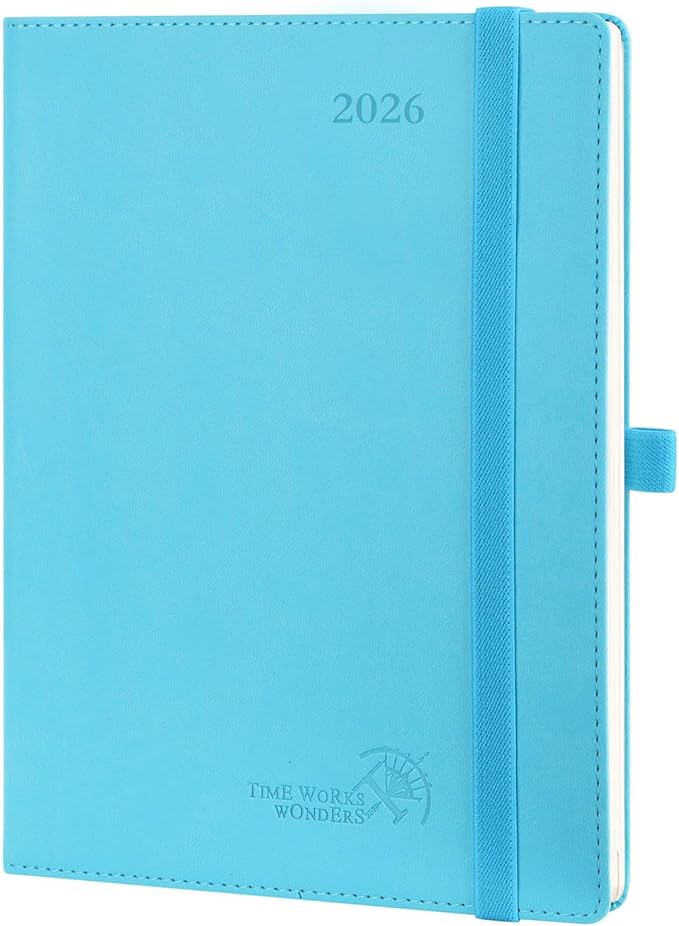 POPRUN 2026 Planner (Medium - 6.5'' x 8.5'') - 2026 Weekly Calendar ((Jan. 2026 - Dec. 2026) with Hourly Time Slots, Weekly/Monthly Appointment Book for Time Management - Leather Soft Cover - Blue Green