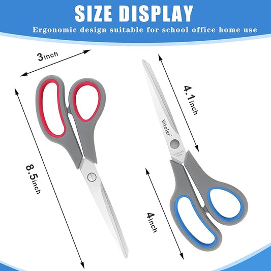 Vitoler Scissors, Heavy Duty Scissors All Purpose Bulk Set of 3-Pack,Sharp Scissor for Office School Craft Sewing Fabric, Right/Left Hand