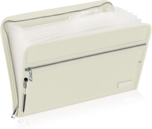ENGPOW Accordion File Organizer,Fireproof 13 Pockets Expanding File Folder,Document Organizer Folder with Zipper&Labels,Portable Home Travel Safe Storage for Letter A4 Files and More,Beige