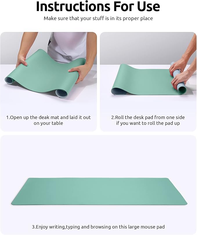 YSAGi Leather Desk Protector, Office Mat, Large Mouse Mat, Non-Slip PU Leather Blotter, Laptop Desk Mat, Waterproof Writing Pad for Office and Home (Green-Blue, 31.5" x 15.8")
