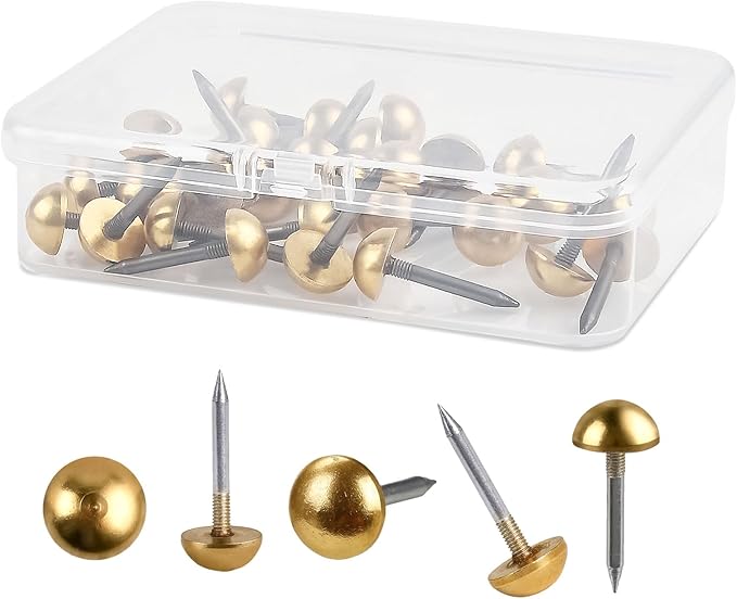 30 Pcs Retro Solid Pure Brass Tacks, 1/2",12 mm Upholstery Nails for Furniture, Decorative Brass Nails for Wood, Carpet Tacks, Cap Nails,Thumb Tacks, Brass Fasteners
