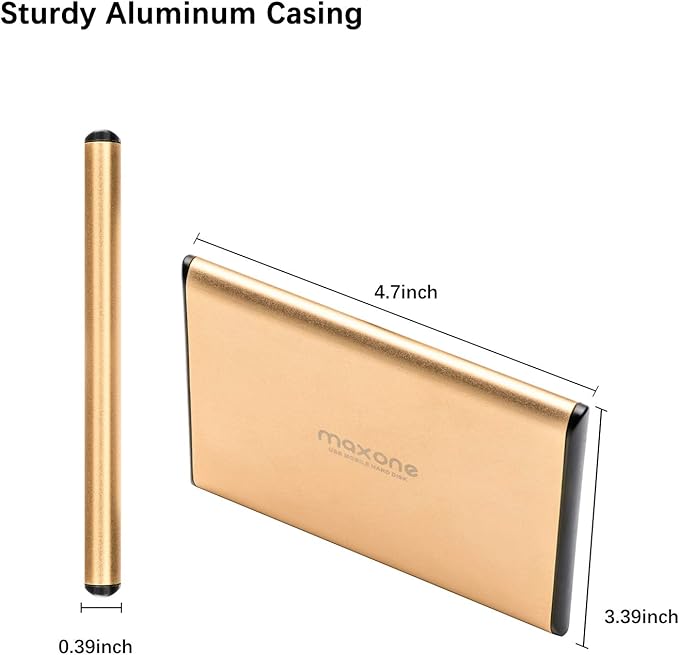 Maxone 250GB External Hard Drive Portable 2.5'' Ultra Slim HDD Storage USB 3.0 Compatible with PC, Laptop, Gold