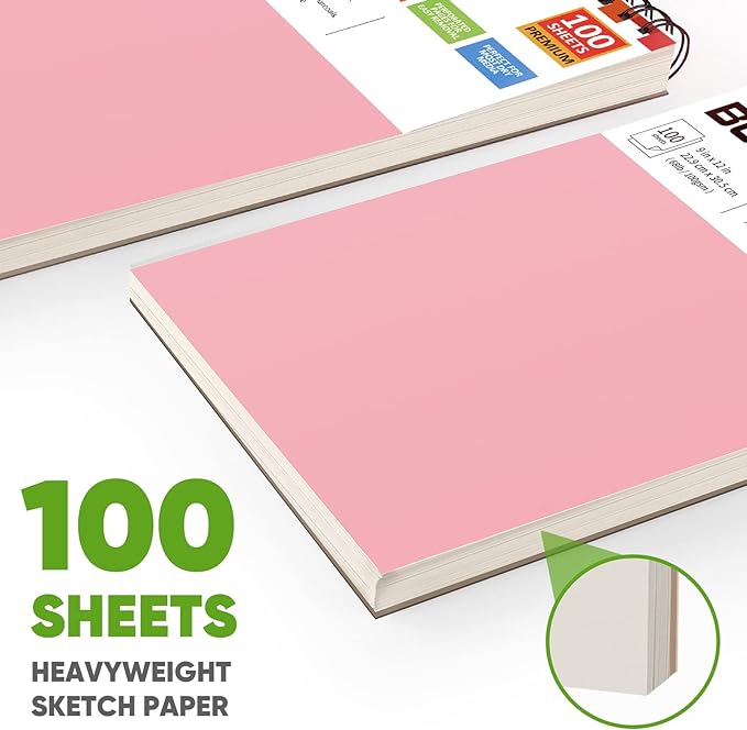 Soucolor Cute Sketchbook 9" x 12" for Women, 1-Pack 100 Sheets Spiral Notebook Drawing Pad for Girls, Pastel Girls' School Art Supplies for Beginner Artists, Arts and Crafts Gifts Set for Kids Adults