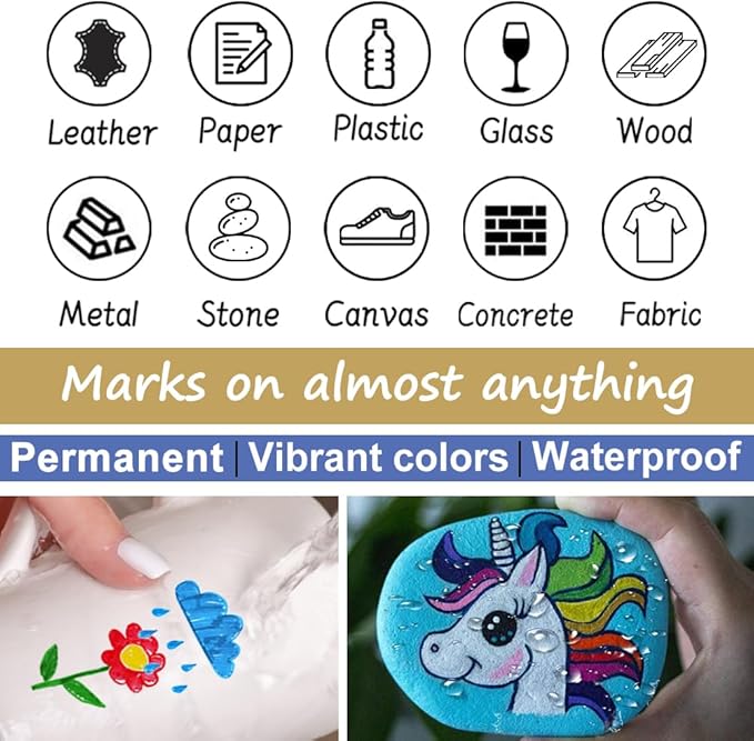 Overseas Gold Paint Pens Permanent Markers 24 Pcs, Oil Based Paint Markers Set, Quick Drying, Waterproof, Medium Tip Marker Pens for Metal, Rock, Wood, Plastic, Canvas, Glass, Stone, Rubber, Paper