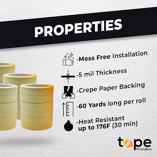 WOD MT5 Utility Grade Masking Tape, 3/8 inch x 60 yds. (Pack of 96) for Home or Office air-Dry Painting, Labeling, & Packing. Leaves no Residue