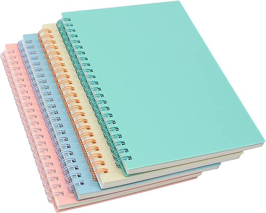 Yansanido Spiral Notebook, 4 Pcs A5 Thick Plastic Hardcover 8mm Ruled 4 Color 80 Sheets -160 Pages Journals for Study and Notes (Light Pink,Light Green,Light Blue,ivory, A5 5.7" x 8.3"-Ruled)