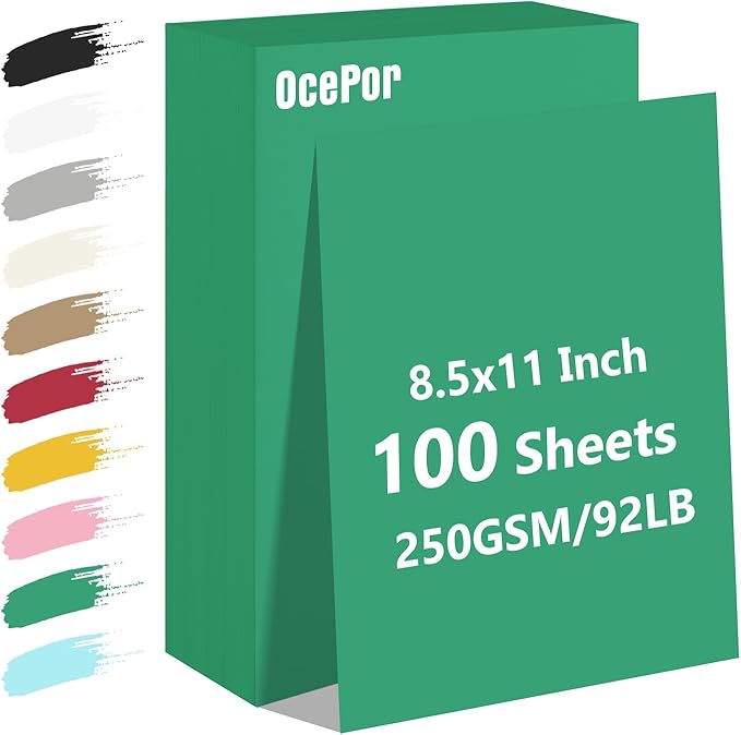 OcePor 100 Sheets Christmas Green Cardstock Paper, Colored Printer Paper 8.5 x 11, Card Stock Thick Construction for Craft,Scrapbook,Office Printing, Invitations, Certificates,92 lb/250gsm