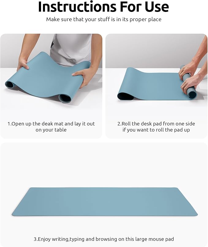 YSAGi Leather Desk Protector, Office Mat, Large Mouse Mat, Non-Slip PU Leather Blotter, Laptop Desk Pad, Waterproof Writing Pad for Office and Home (Ice Blue, 23.6" x 13.8")