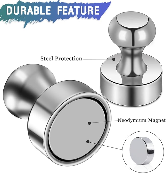 10Pack Fridge Magnet, Push Pin, Strong Rare Earth Magnets for Whiteboard Refrigerator, Small Neodymium for Kitchen Home