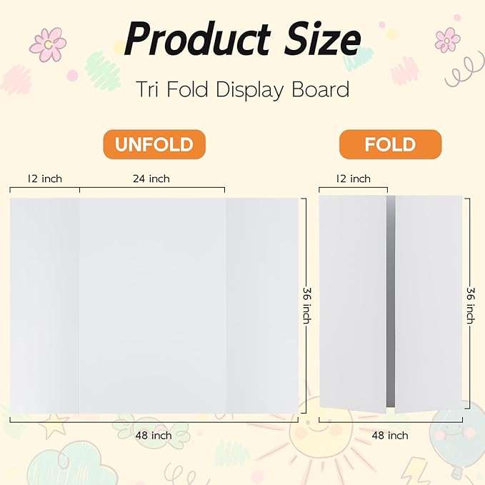4 Pack Trifold Poster Board, 36x48 Inches White Presentation Board, Portable Display Board for Science Fair, School DIY Project and Business Exhibitions