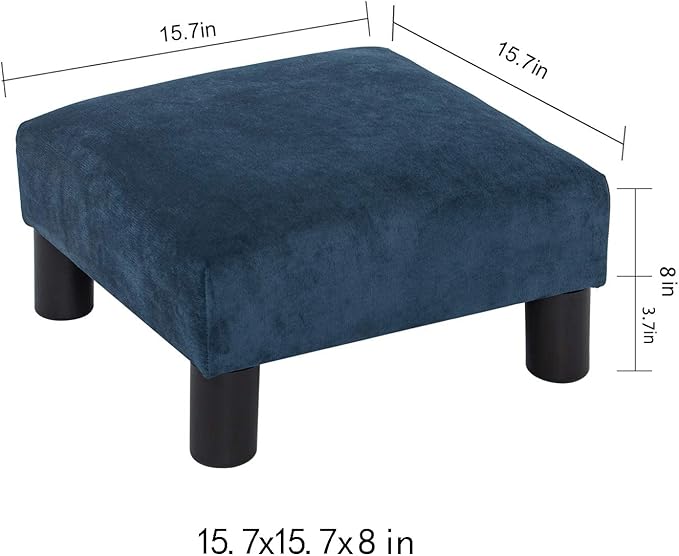 Joveco Small Foot Rest Stool Ottoman, 15" Fabric Square Short Low Footstool Upholstered Footrest for Chair, Under Office Desk, Living Room, Navy Blue