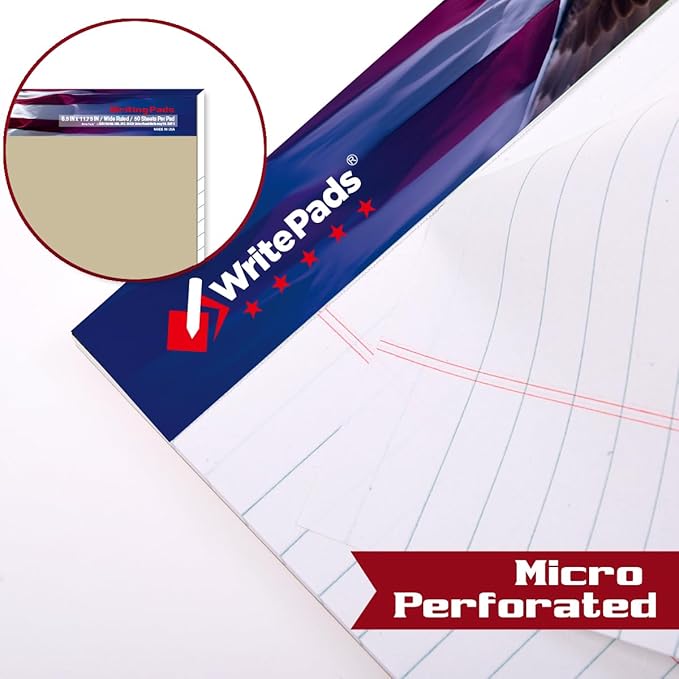 KAISA Legal Pads Letter Size Wide Ruled Writing Pads, 8.5x11 Legal Pad Note Pads 50 Sheets Per Pad,Ruled Paper Notepads, 20 lb Heavy Paper, Rigid Back, Veteran 2 Pads,BK-3098,Made In The USA