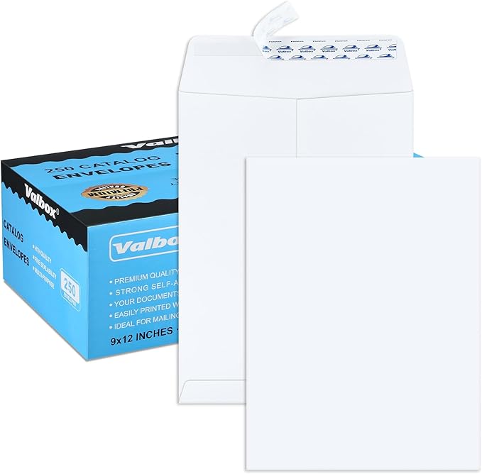 ValBox 9x12 Self Seal Catalog Envelopes 250 Packs White Envelopes with Peel and Seal Flap for Mailing, Organizing and Storage