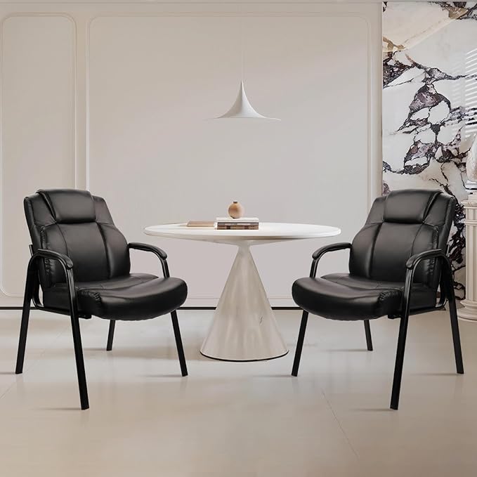 CLATINA Big & Tall 500 lb. Guest Chair, Leather Reception Chairs with Padded Arm Rest for Waiting Room Office Home and Meeting Conference-Black, 2 Pack