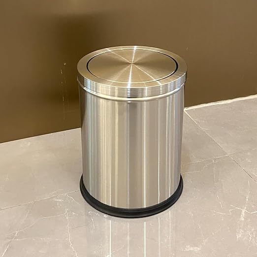 15L/4GAL Silver Stainless Steel Bathroom Garbage can, Bathroom Trash Can with Flipping Lid,Brushed Nickel Gaebage Can for Bedroom,Living Room,Office,Hotel,Shop,Restaurant (15L-Silver)
