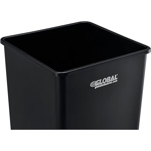 Global Industrial Square Plastic Garbage Can, Open Top, 55 Gallon Capacity, Indoor/Outdoor Rated, 19-1/2"W x 19-1/2"D x 34"H, Utility Trash Can, No Lid, Black