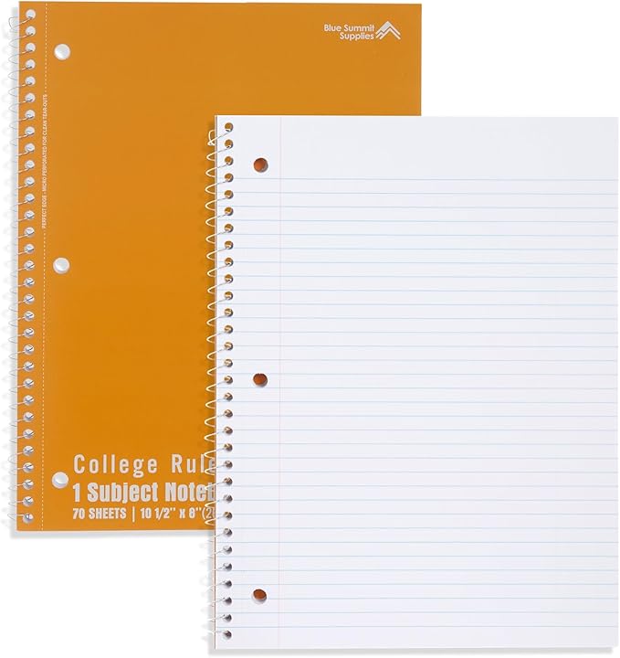 Blue Summit Orange Spiral Notebooks Bulk, One Subject Spiral Notebook College Ruled, Perforated Notebook, 8 x 10.5 for Work and School, Paper, College Ruled, Bulk 48 Pack